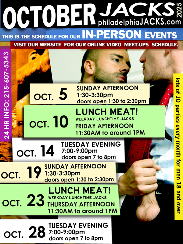Philadelphia Jacks parties for men! Party flier